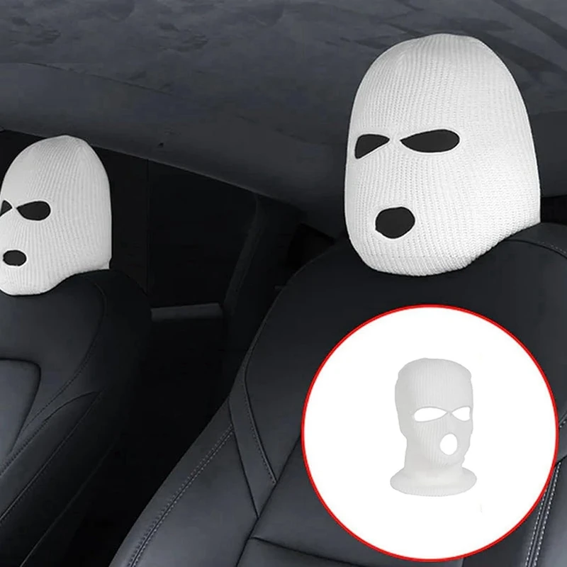 2X For Tesla Model3/Y/X/S Car Seat Bandit Headgear Personality Funny Sentinel Hat Interior Decoration Accessories,White