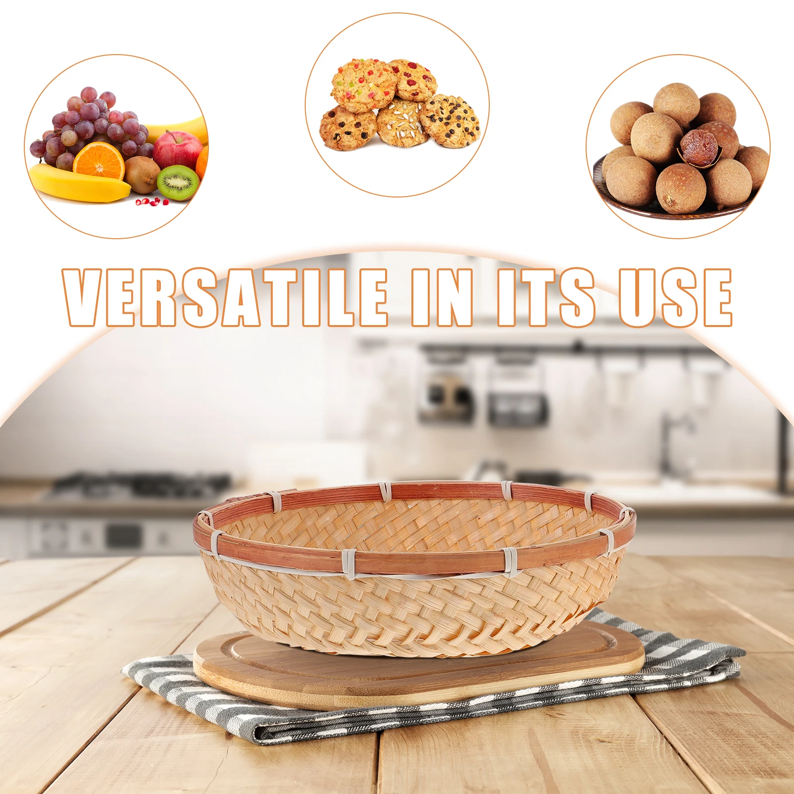 

2pcs Bamboo Woven Fruit Handmade Storage Basket For Snacks Jewelry Candy Serving Tray Bread Basket Woven Organizer Home