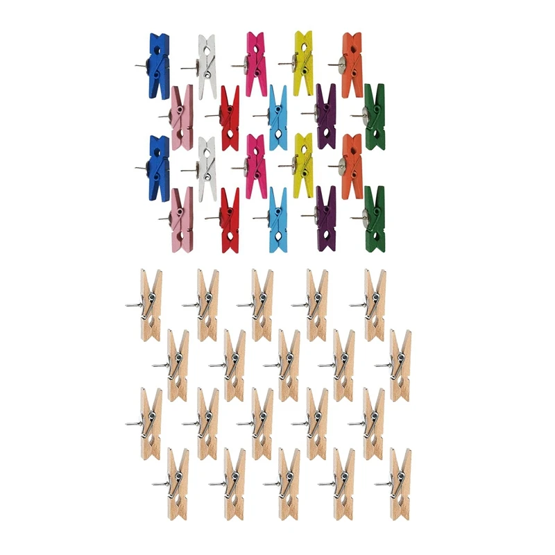 Push Pins With Wooden Clips Pushpins Tacks Thumbtacks, Creative Paper Clips With Pins For Cork Boards Notes Photos Wall And Craf