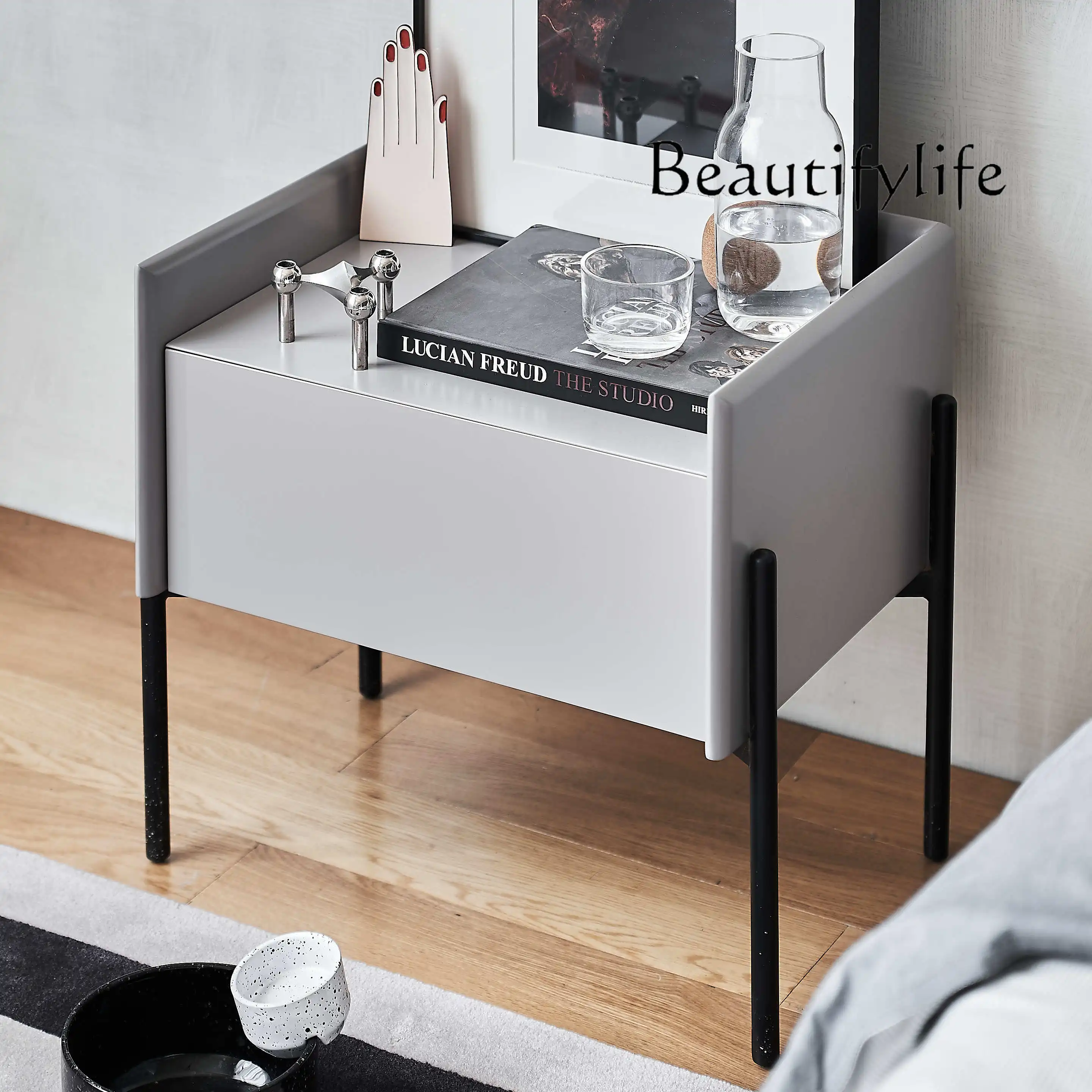 Italian Minimalist Bedside Table Nordic Style Bedside Cabinet Modern Light Luxury Living Room Home Sofa Side Cabinet