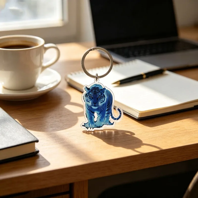 Fashionable and Cool Blue Flame Tiger Keychain Acrylic Pendant Backpack Ornament Decoration Toy Jewelry Fans Gift