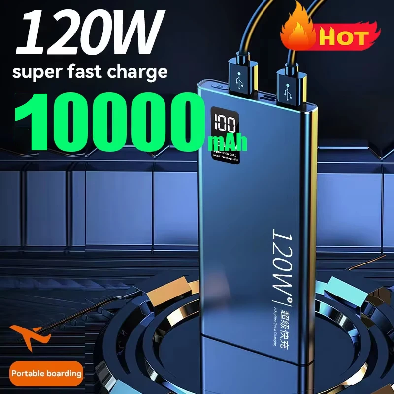 

10000mAh Power Bank 120W High Capacity Fast Charging Powerbank Portable Battery Charger For iPhone Samsung Huawei Xiaomi