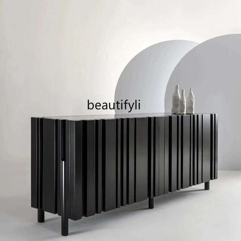 Modern Minimalist Italian Minimalist Entrance Cabinet Designer Black Embossed Model Room Light Luxury Sideboard Cabinet