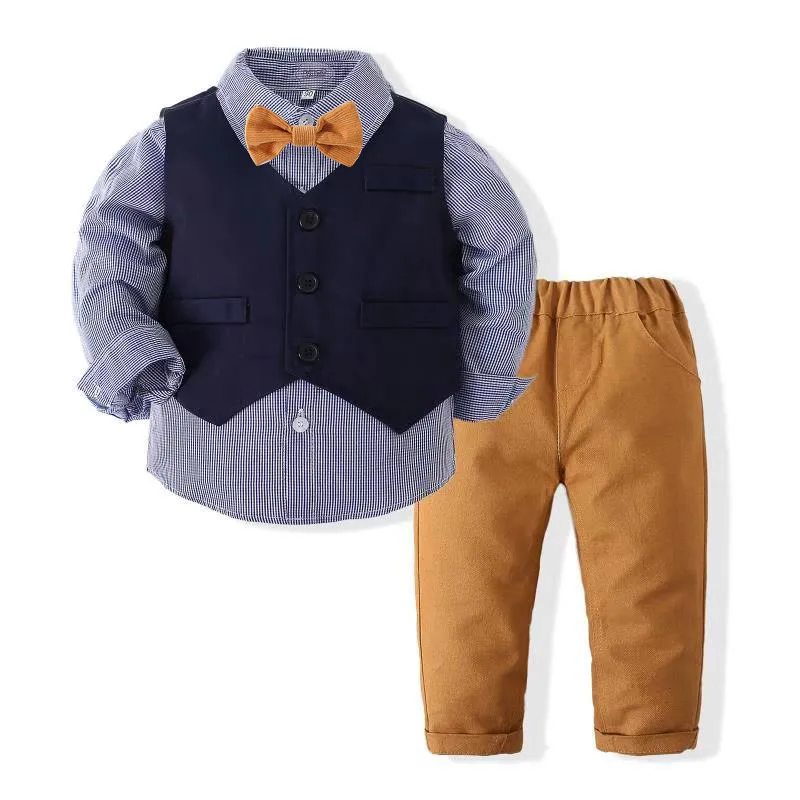 Baby Boy Long Sleeve Gentleman White Shirt Bowtie Tuxedo Jumpsuit Overall