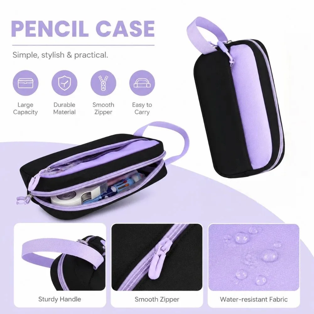 Juego de 3 Piezas de Mochila, Lonchera y Estuche de Lápices con Diseño de Dibujos Animados, Tela Oxford Impermeable, Mochila Escolar con Lazo, Ligera y de Gran Capacidad