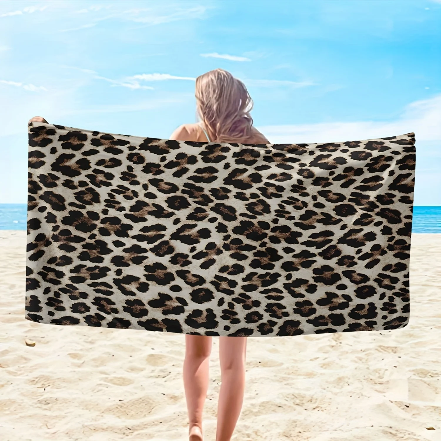 Leopard Print Extra Large Beach Towel - Microfiber, Super Absorbent, Suitable All Seasons - Hand Machine
