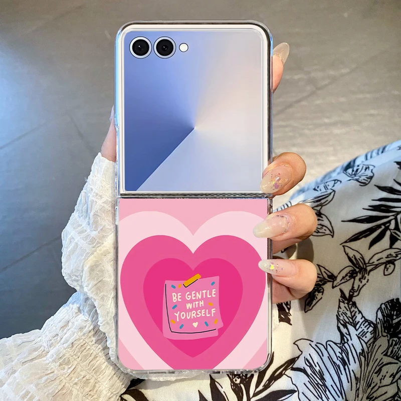 Love Heart Printed Phone Case For Samsung Galaxy Z Flip 8 7 FE 6 5 4 3 5G Hard PC Clear Folding Cover For Samsung Z Flip8 Flip7