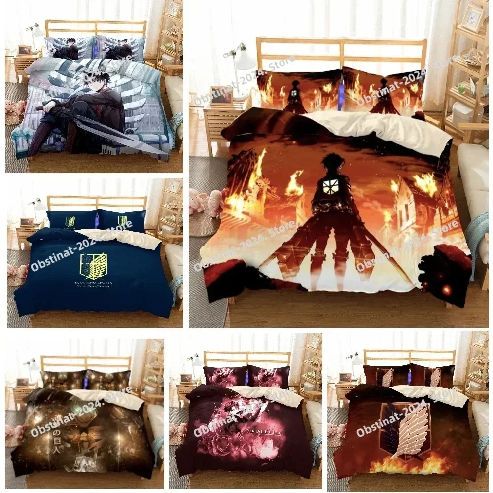Top 3D Anime Attack On Titan Bedding Set Kawaii Loli Boy Duvet Cover 3D Print Japan Cartoon Bed Quilt Cover Pillowcase BEDROOM