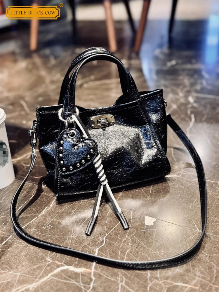 

Vintage Oil Wax Cowhide Genuine Leather Bag Women Tote Handbag Solid Color Casual Single Shoulder Bag Office Lady Crossbody Bags