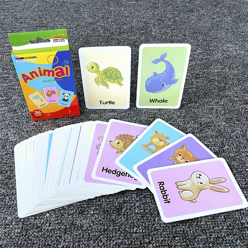 36Pcs Kinder Erkenntnis Karte Form Tier Farbe Lehre Baby Englisch Lernen Wort Karte Bildung Spielzeug Montessori Material Geschenk