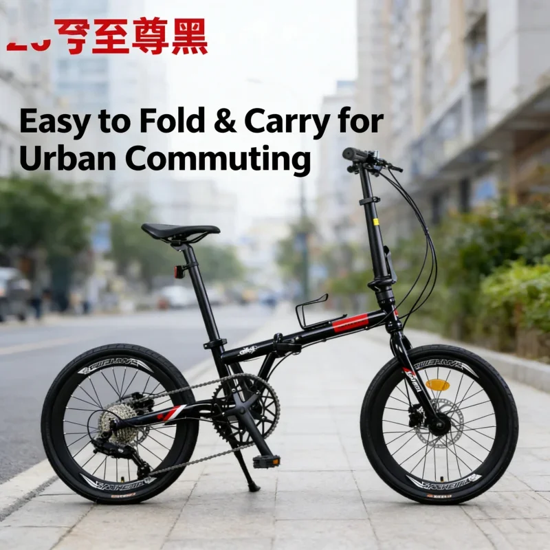 دراجة ريكسي قابلة للطي حصريًا باللون الأسود مقاس 20 بوصة و9 سرعات للبالغين من الرجال والنساء خفيفة الوزن ومحمولة مع فرامل قرصية مزدوجة