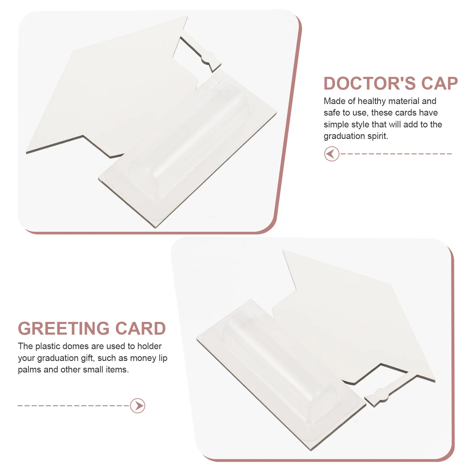 2Pcs Doctoral Cap Style Blank Cards Graduation Money Holder Transparent Plastic Dome for Cash Gift Lip Balm Pouch Sublimation