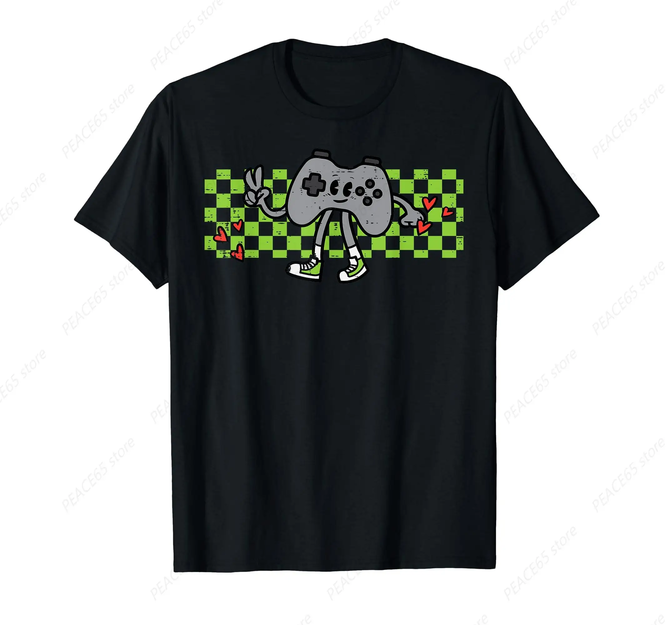 

Green Pixel Gamer Controller Peace Retro Gaming Groovy Men Boys Kids T-Shirt Cotton Short Sleeve