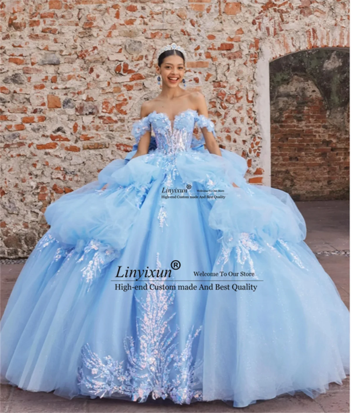 

Elegant Applique Lace Sequin Quinceanera Dresses Off Shoulder Sweet 16 Gown Ball Gown Mexican Vestidos de XV anos Customized