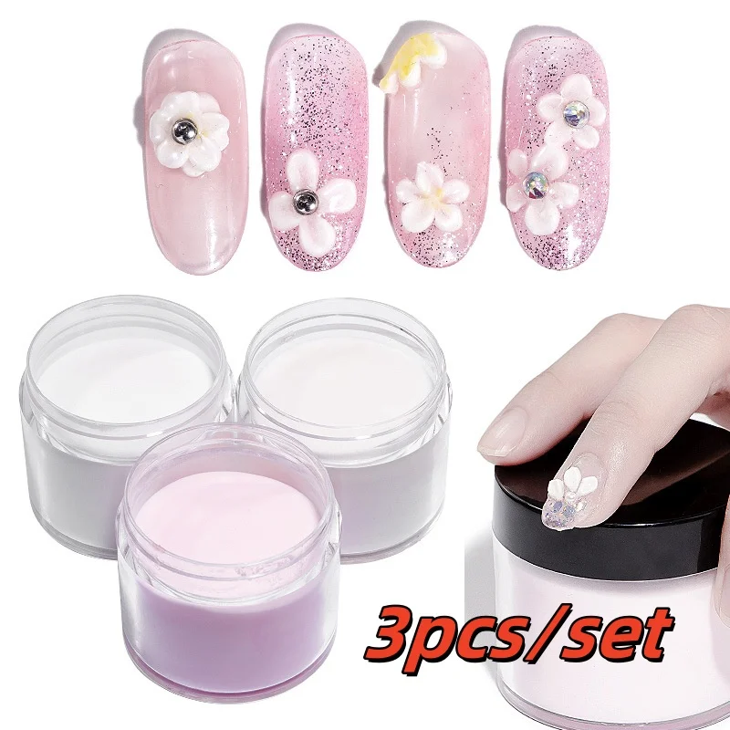 3Colors/Set Acrylic Powders for Nails Art Polymer Tips Builder Pink Clear White Nails Professional Acrylic Nail Powders #10g/Jar