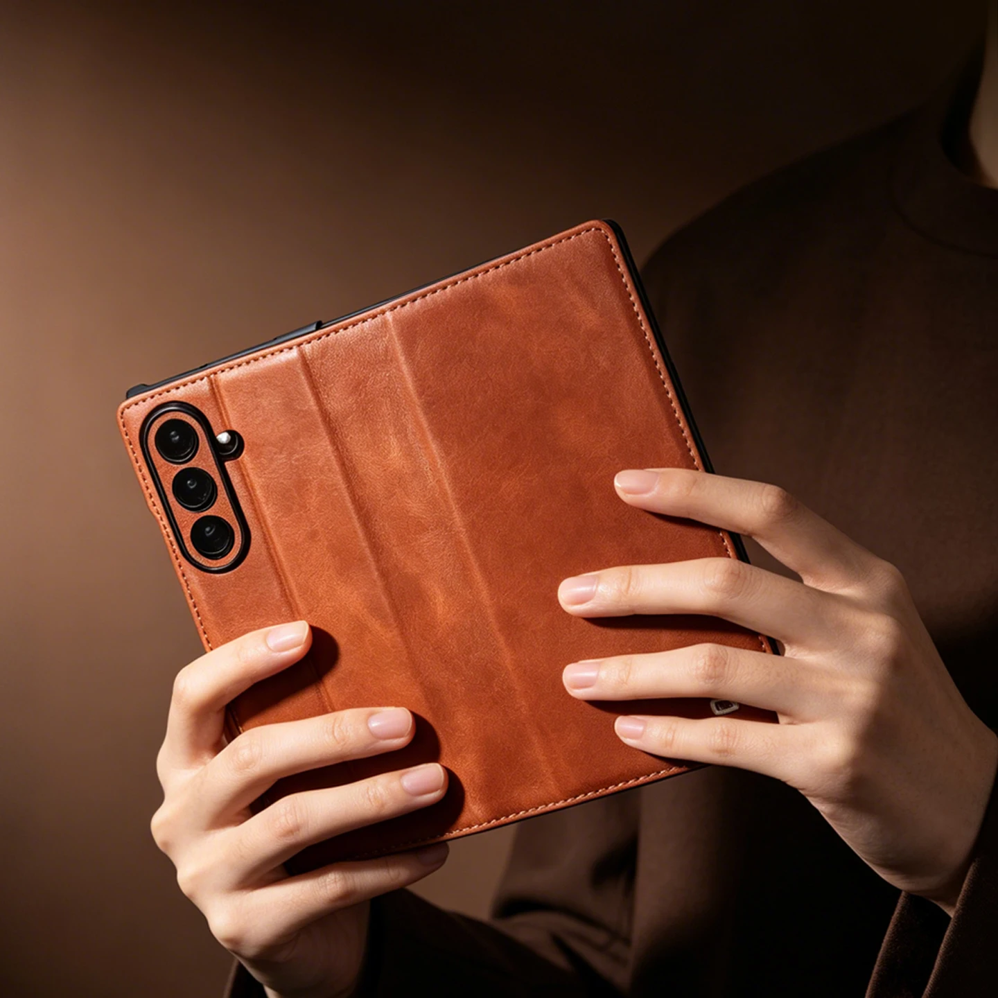 QIALINO Oil Wax Genuine Leather Flip Case or Samsung Galaxy Z Fold8 Fold 8 Ultra Cowhide With Card Slot Wallet Stand Phone Cover