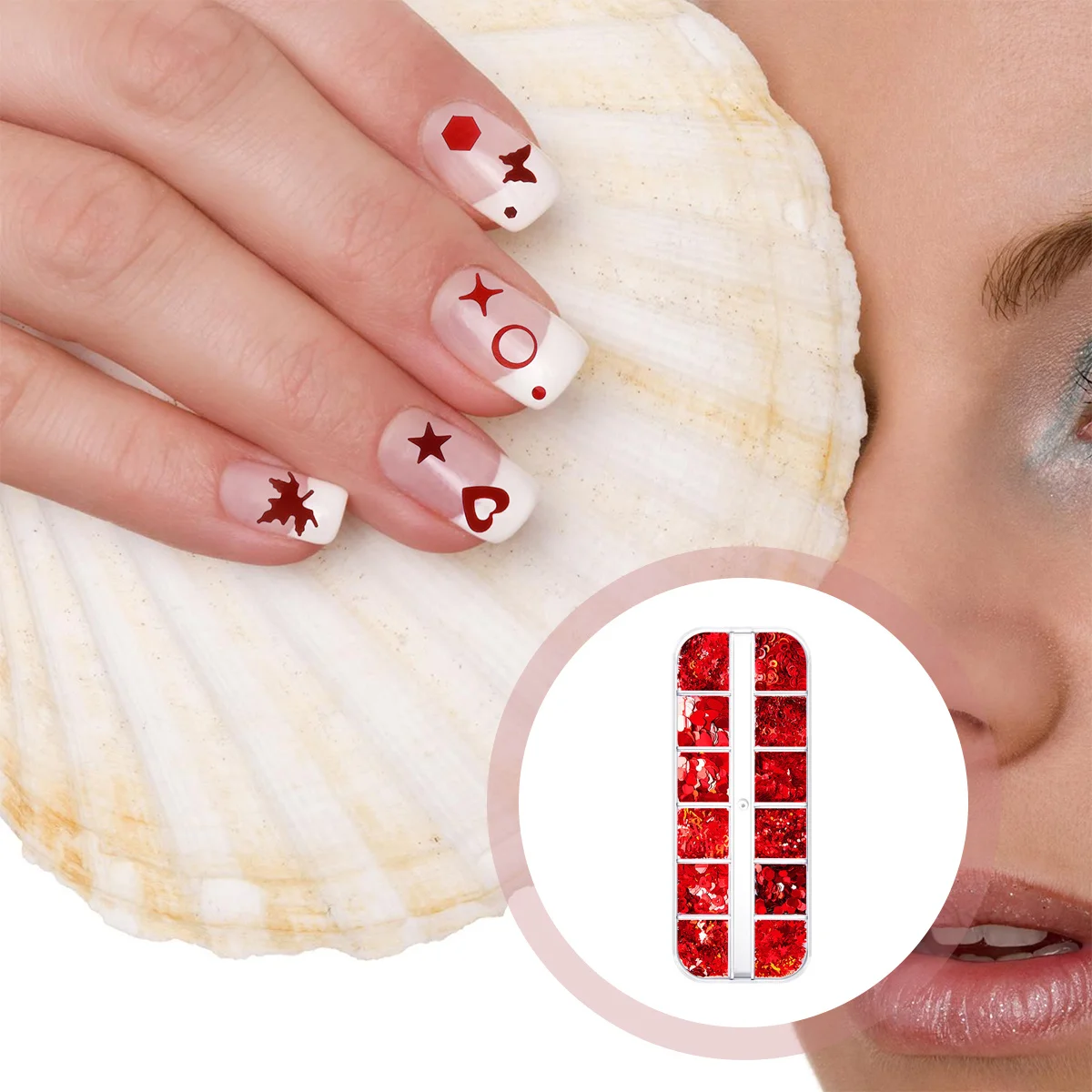 

2 Boxes Heart Shaped Nail Glitter Sequins Red Color DIY Manicure Decor for Nails Face Phone Case Craft Nail Confetti