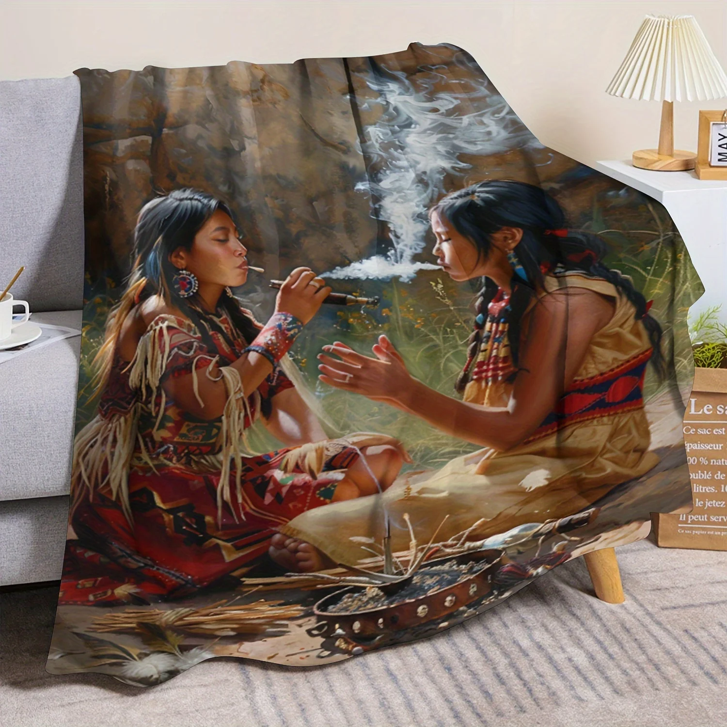 Bohemian Tribal Art Print Throw Blanket Picnic Outdoor Cozy Fleece Decorative Tapestry Mystic Boho Style Southwestern Gift