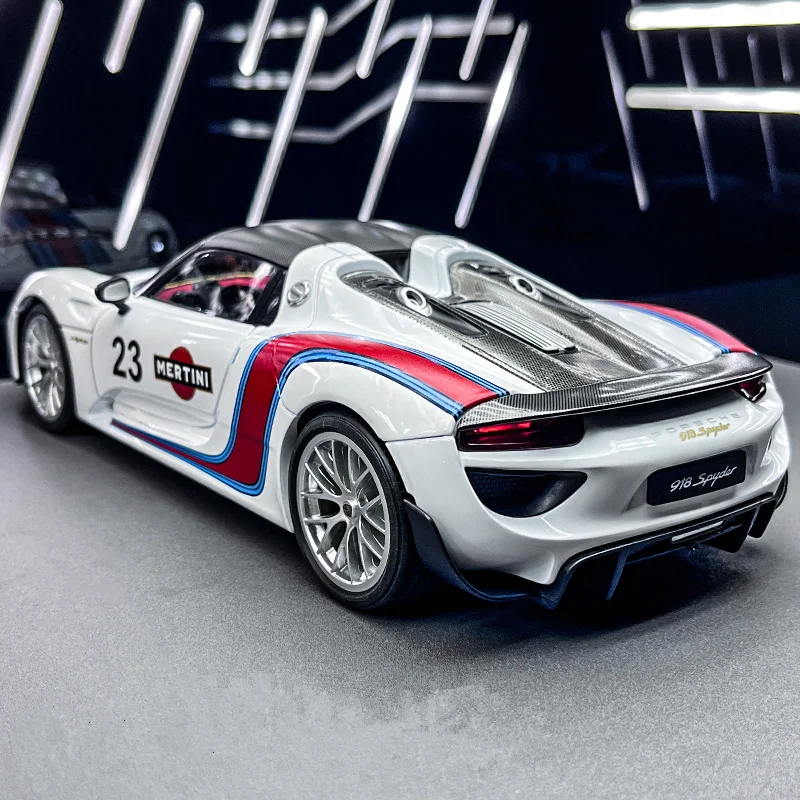 

1:18 918 Spyder Martini Alloy Sports Car Model Diecasts Metal Racing Car Vehicles Model Sound and Light Simulation Kids Toy Gift