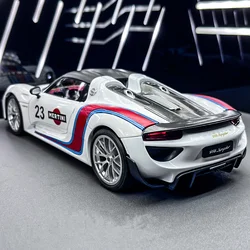 1:18 918 Spyder Martini Alloy Sports Car Model Diecasts Metal Racing Car Vehicles Model Sound and Light Simulation Kids Toy Gift