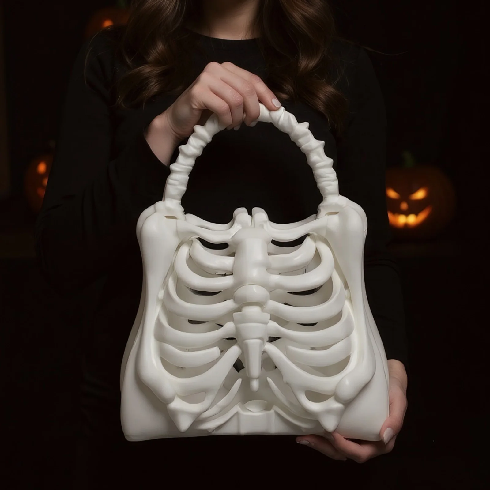 محفظة ثلاثية الأبعاد مطبوعة على شكل قفص ضلع قوطي فريدة من نوعها لحفلات الهالوين حقيبة صغيرة على شكل جمجمة للهالوين هدية للنساء