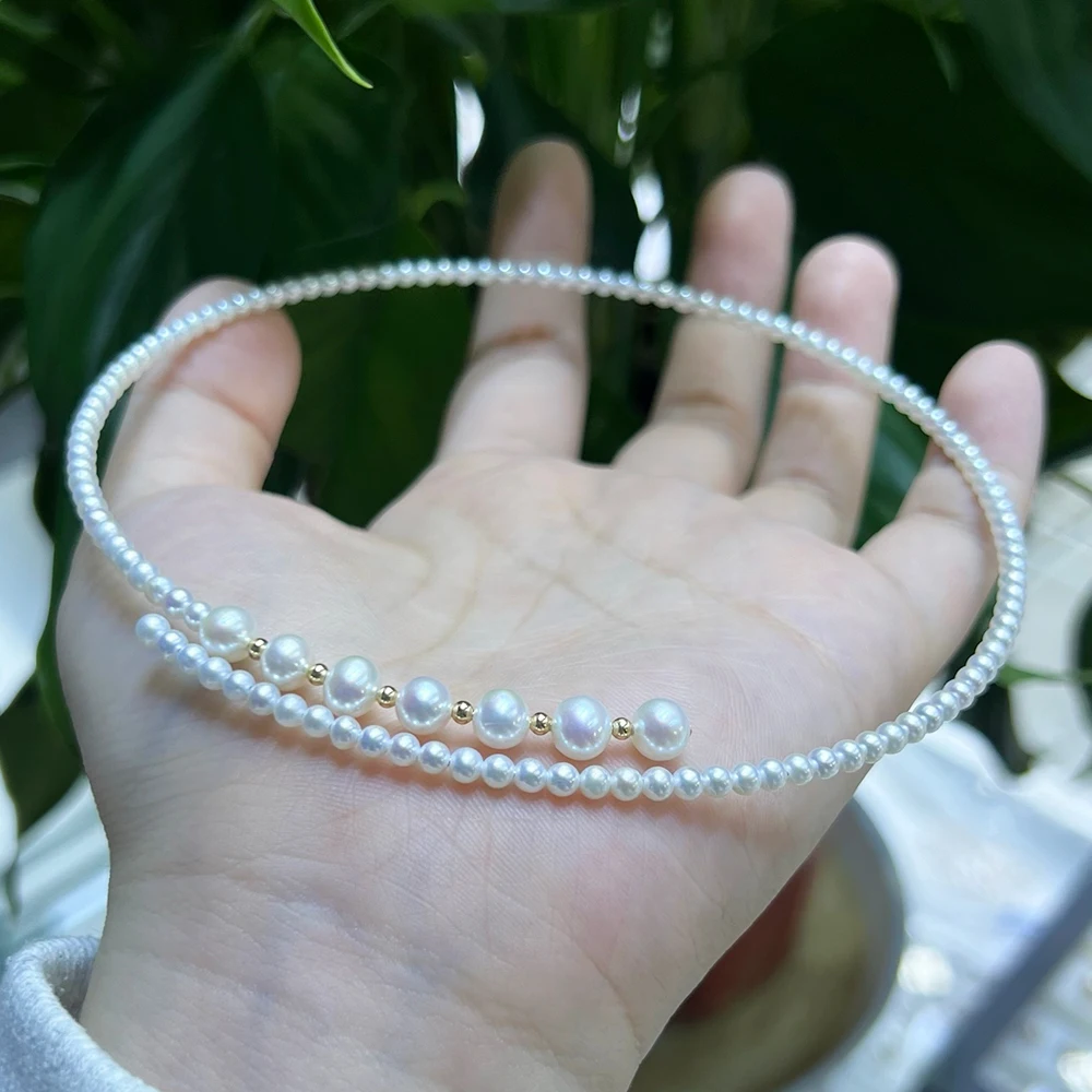 3–7mm Gradient Freshwater Pearl Choker Necklace with Lustrous Natural Freshwater Pearls for Everyday Wear Date or Formal Dinner