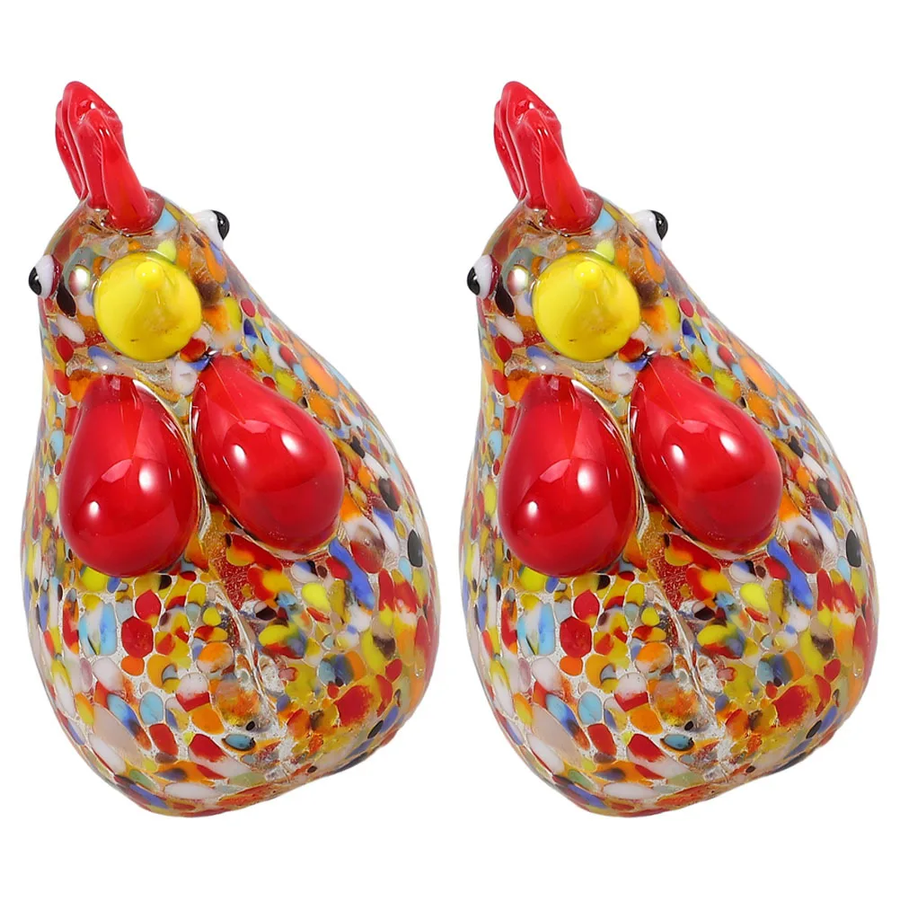 

2Pcs Glass Chicken Adornment Smooth Polished Decorative Art for Home Kitchen Office Party Display Glass Chicken Decor
