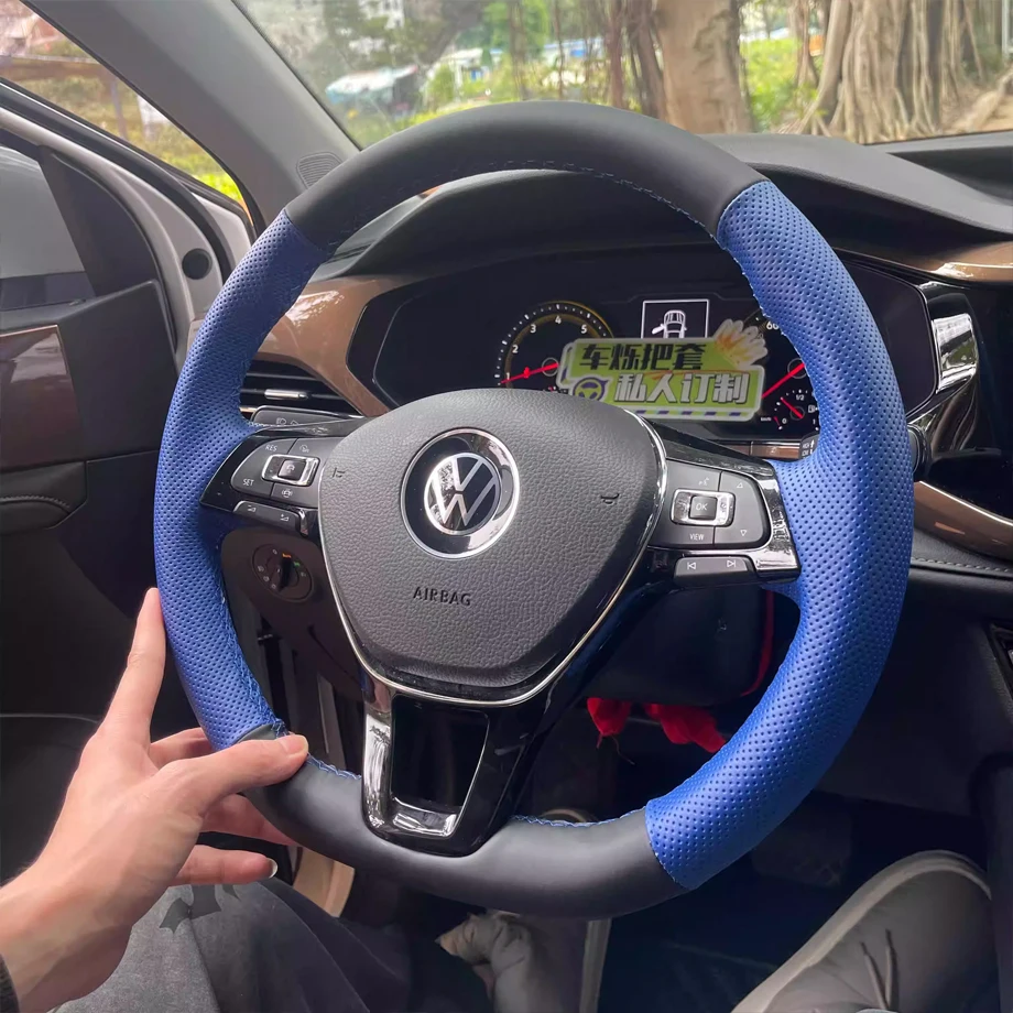 

Car Steering Wheel Cover for Volkswagen VW Golf 7 Mk7 Touran Up New Polo Jetta Passat B8 Tiguan Hand-sewn Sewing Genuine Leather