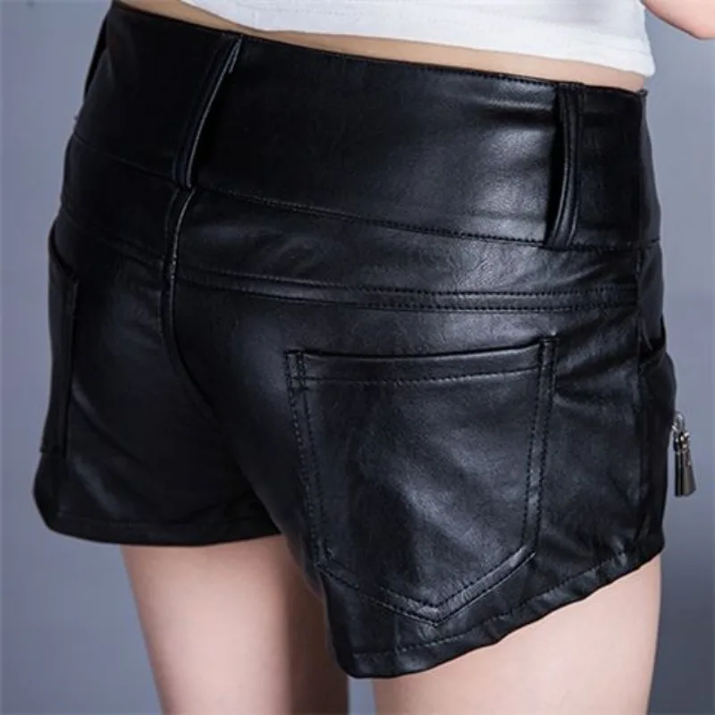 Autumn New Strap Pu Leather Shorts Women's Nightclub Low-rise Hot Pants Sexy Booty Shorts