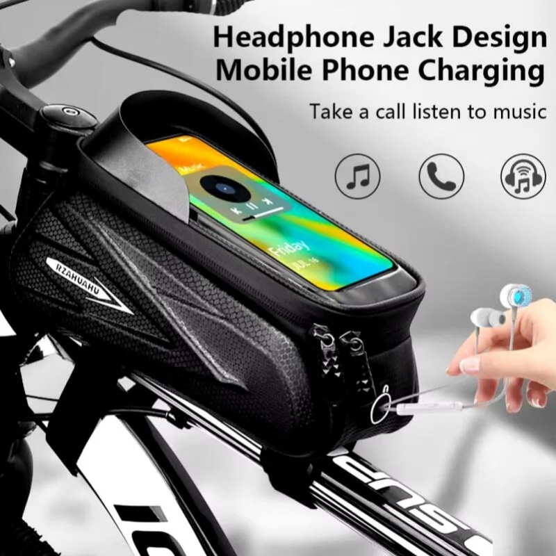 Bicycle Bag For Phone Cycling Top Front Tube Frame Bag Waterproof Case Storage Touch Screen MTB Tube Hard Shell Front Beam Bag