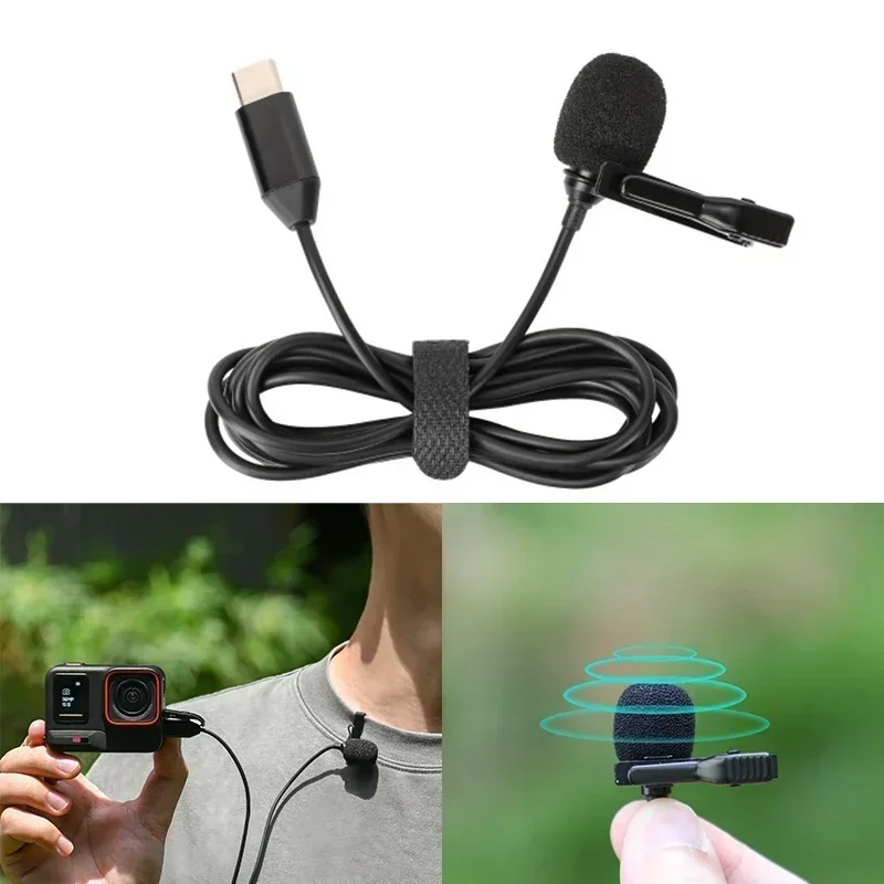 Micrófono Lavalier para Insta360 Ace Pro, micrófono externo profesional para grabación Ace 360, adaptador de interfaz tipo C