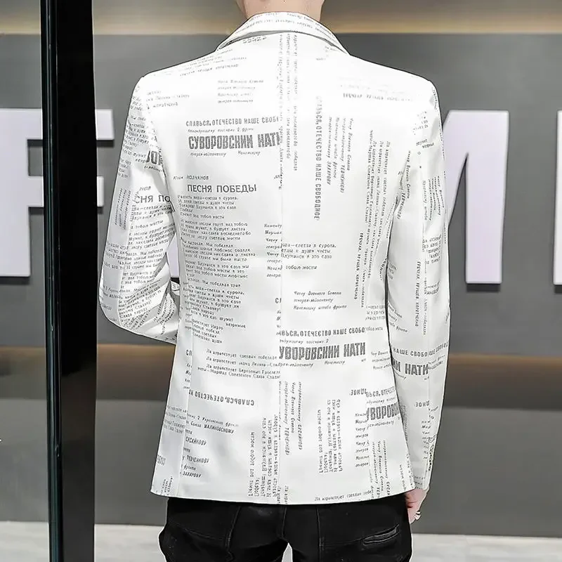 Boutique New Men's Letter Printing Casual Trend Gentleman British Style Suit Youth Business Fashion Comfortable Men's Slim Coat