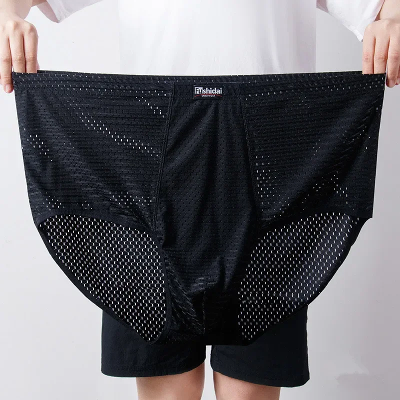 Men Briefs Underwear Ice Silk Plus Size Oversized 10XL 9XL 8XL 7XL Summer Thin Male Underpants High Elastic Mesh Male Underpants