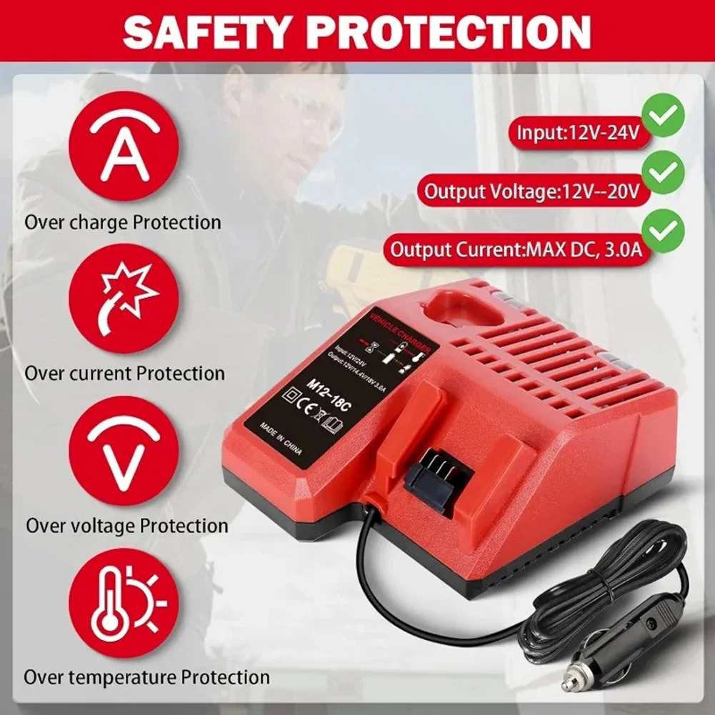 Compatible Battery Charger for Milwaukee 12V 14V 18V M18 M12 Battery Plug with LED Indicator Light Car Charger view 6