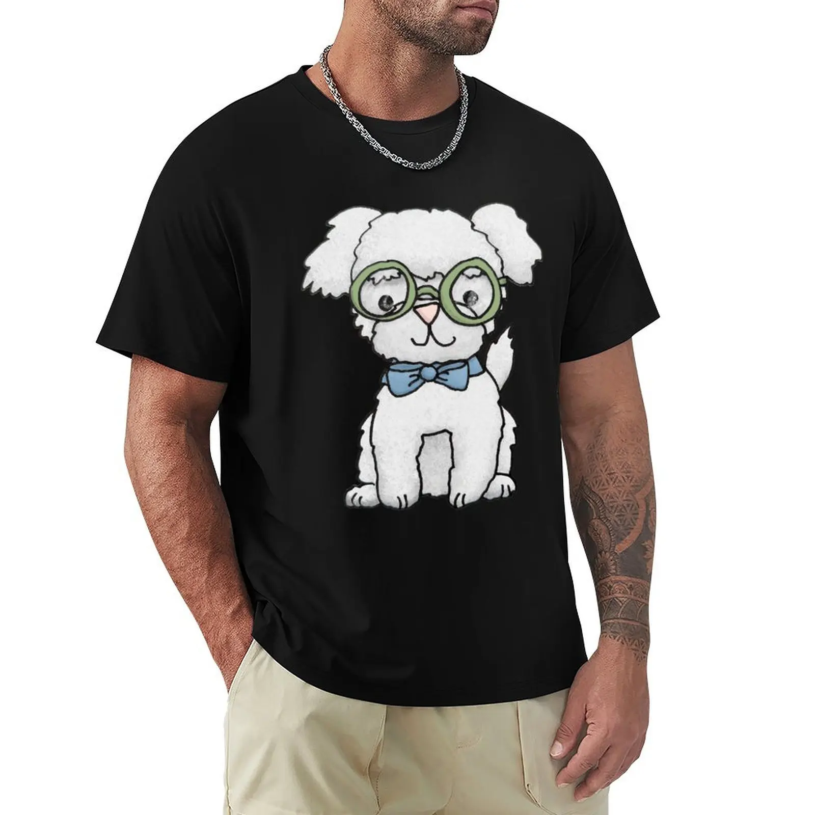 Fancy Glasses Dog T-Shirt Casual Loose Fit Short Sleeve T-Shirt
