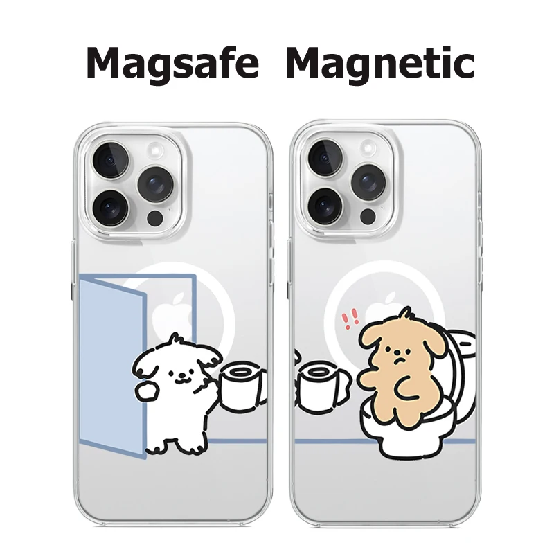 Магнитный чехол для телефона с креативной собакой для iPhone 16 15 Plus 14 13 ProMax 12 11 Xs Xr 7 8 MagSafe, мягкий прозрачный прозрачный чехол Магнитный чехол для телефона с креативной собакой для iPhone 16 15 Plus 14 13 ProMax 12 11 Xs Xr 7 8 MagSafe, мягкий прозрачный прозрачный чехол