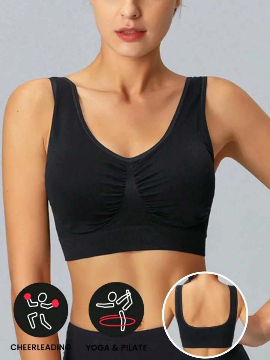 MELERIO Women Yoga Basic Black Push Up Sports Bra,Seamless Bralette Mid Support Solid Underwear Pajamas No Chest Pad Breathable