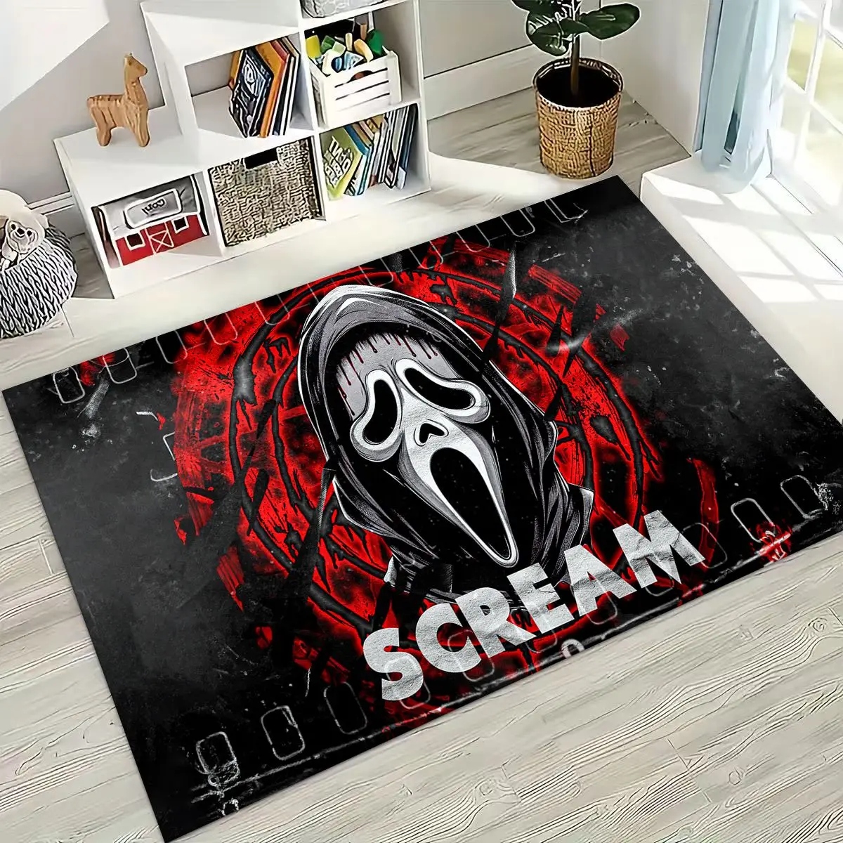 ホラー キャラクター S-Scream ゴースト フェイス ラグ 寝室 リビングルーム ソファ ホーム ドアマット 装飾、大型子供用プレイ ノンスリップ フロアマット