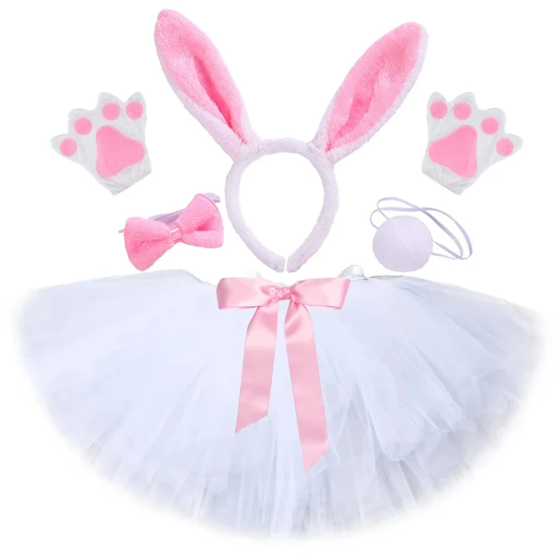 Kids Easter Festival Costume Animal Rabbit Cute Pink White Bunny Tutu Skirt Outfit Baby Girls  Fluffly Ballet Tutus with Ears Ta