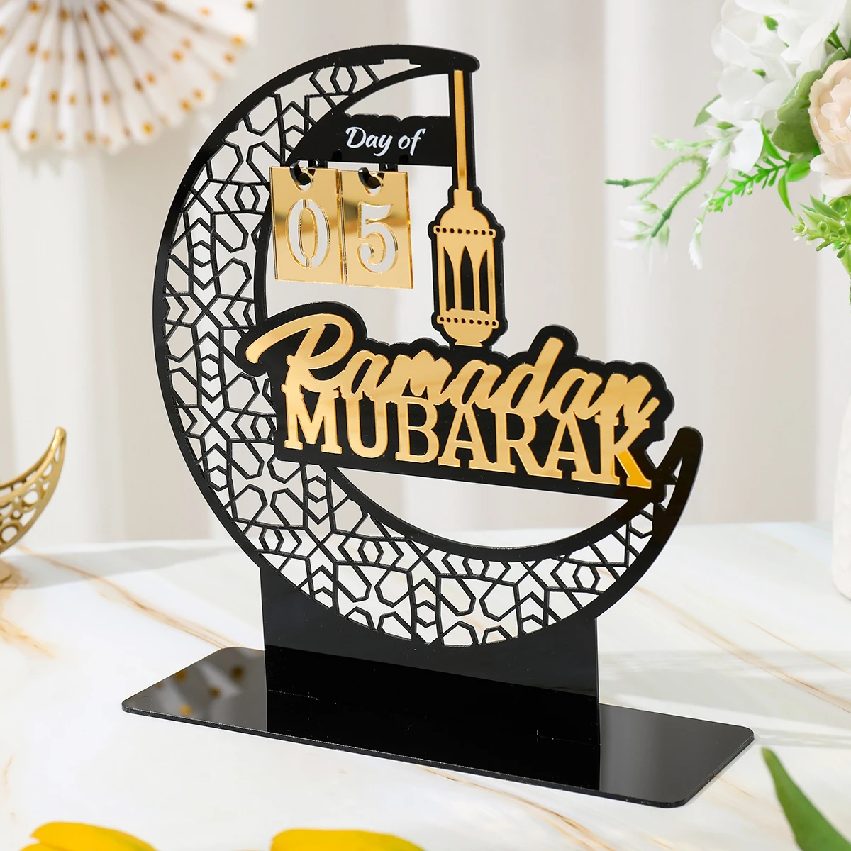 Eid Mubarak Hollow Moon Hanging Lamp Acrylic Calendar Ornament Ramadan Kareem Decor For Home 2025 Islamic Muslim Party Supplies