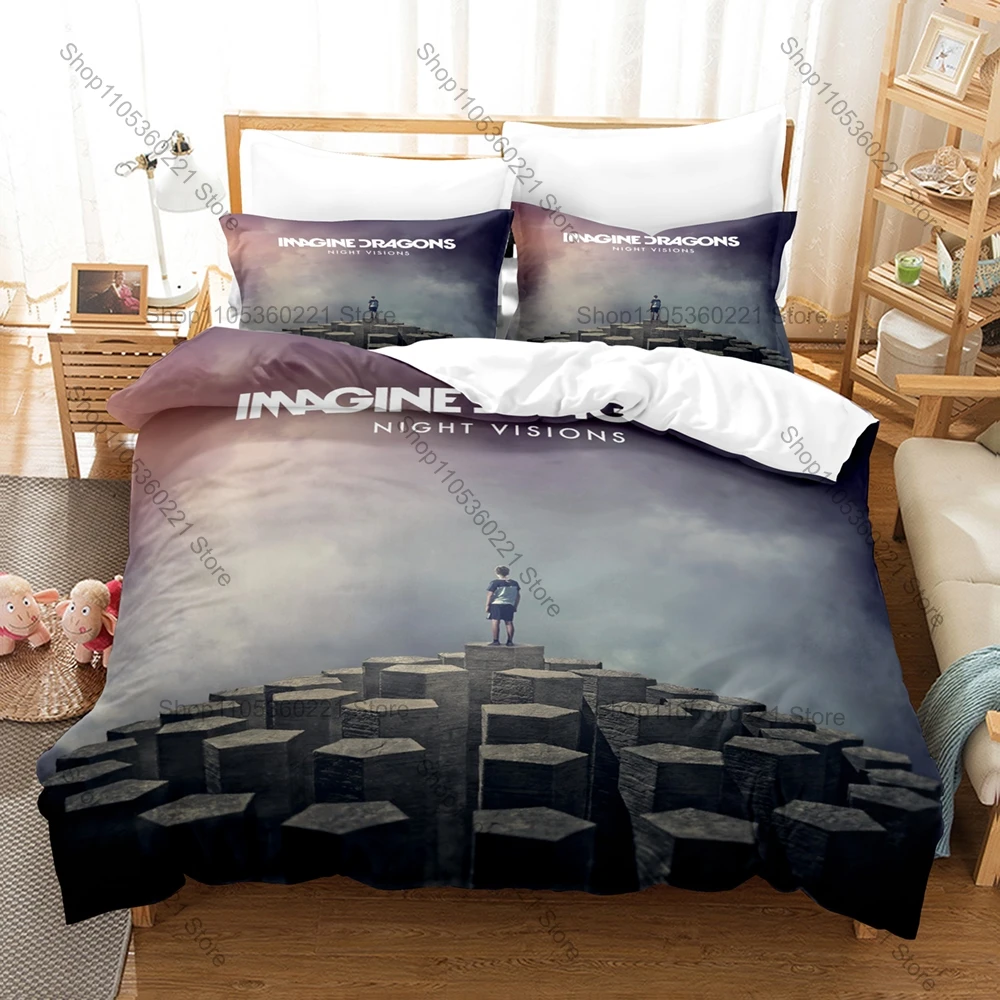 Imagine Dragons Bedding Set Duvet Cover + 2 Pillowcases Alternative Rock Band Evolve Neon Sci-Fi Bedroom Decor