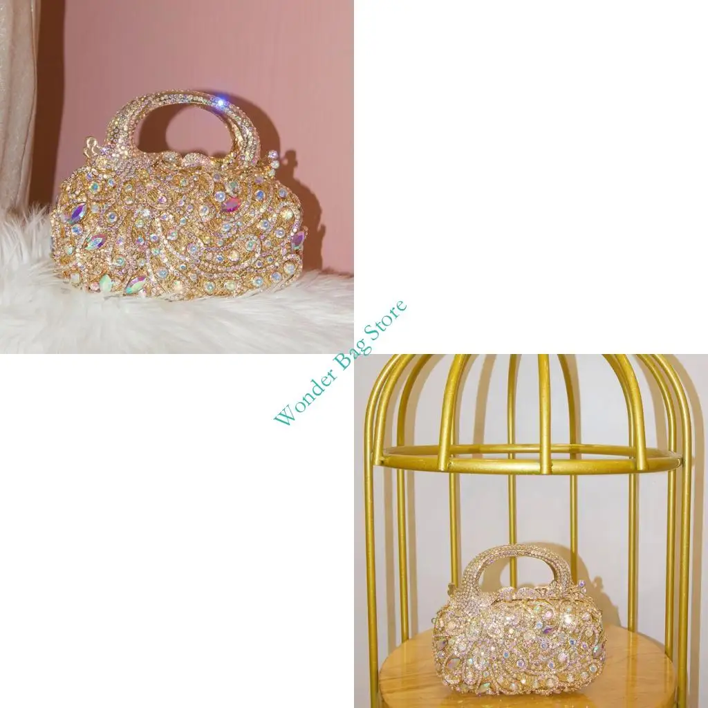 

H3CB Elegant Rhinestones Shoulder Bag For Women Luxurious Evening Party Handbag Practical Prom Chain Crossbody Bag