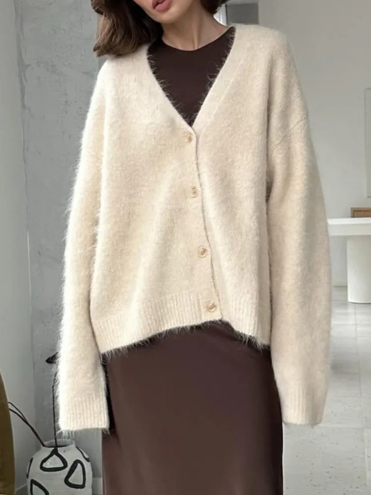 MsChuh Autumn Women's Clothing Solid Color Cardigans Loose Long Sleeves All-match Sweater Loose Simple Style Comfortable Casual
