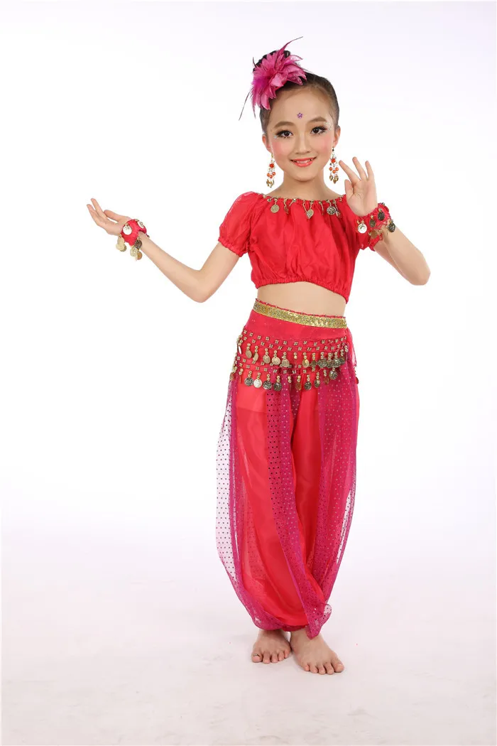 2022 New 5-piece Set Girls Belly Dancing India Bellydance Clothes Kids Belly Dance Costumes Set Children\'s Indian Dance Costume