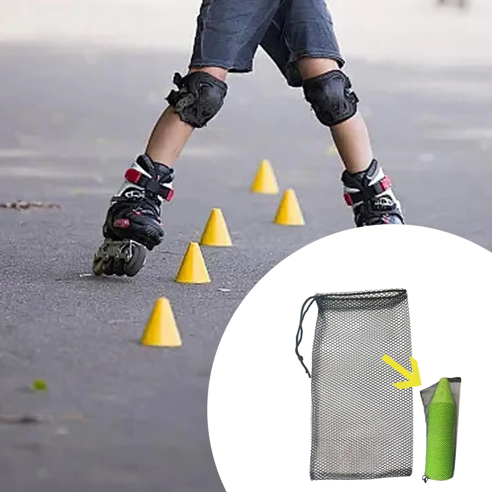 Mesh Bag for Skating Cones Black Storage Bag for Football Slalom Cones Roller Skating Sports Cones Training Agility Marker Cones