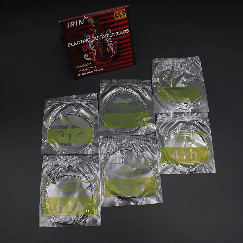 E100 Guitar Strings Metal Nickel Set Silver String Wound 11.5*11*0.5cm 6 PCS Electric Guitar GuitarStrings IRIN