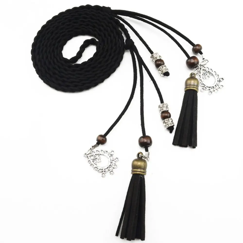 

Fashion Luxury Design Braided Rope Waist Belt Vintage Versatile Tassel Bohemian Waistband Waist Strap