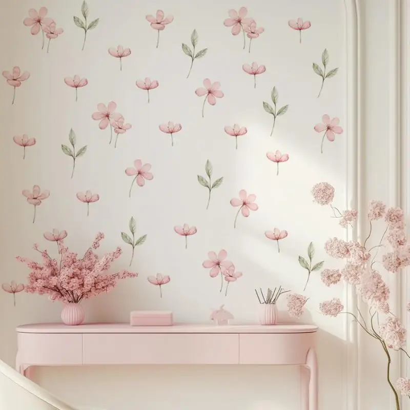 1Set Bedroom Girl Room Pastel Flower Botanical Plant Wall Decal Watercolor Meadow Floral Wall Sticker Playroom Living Room Deco