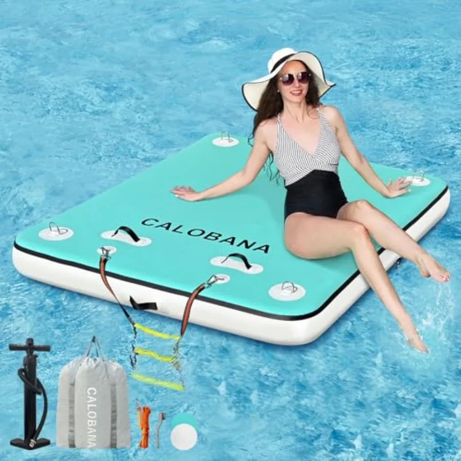Plataforma Flotante Inflable para Adultos, Plataforma Acuática con Escalera Desmontable, Color Azul, Duradera y Estable