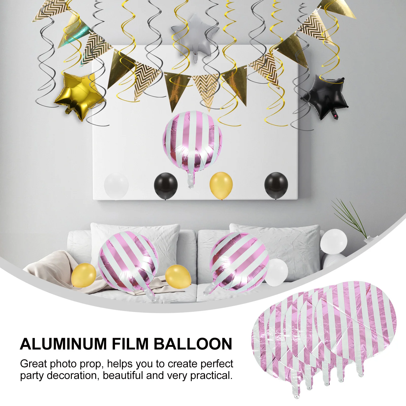 

10Pcs Striped Candy Color Round Aluminum Film Balloons Party Balloons Birthday Scene Decoration Foil Balloon Striped Balloon